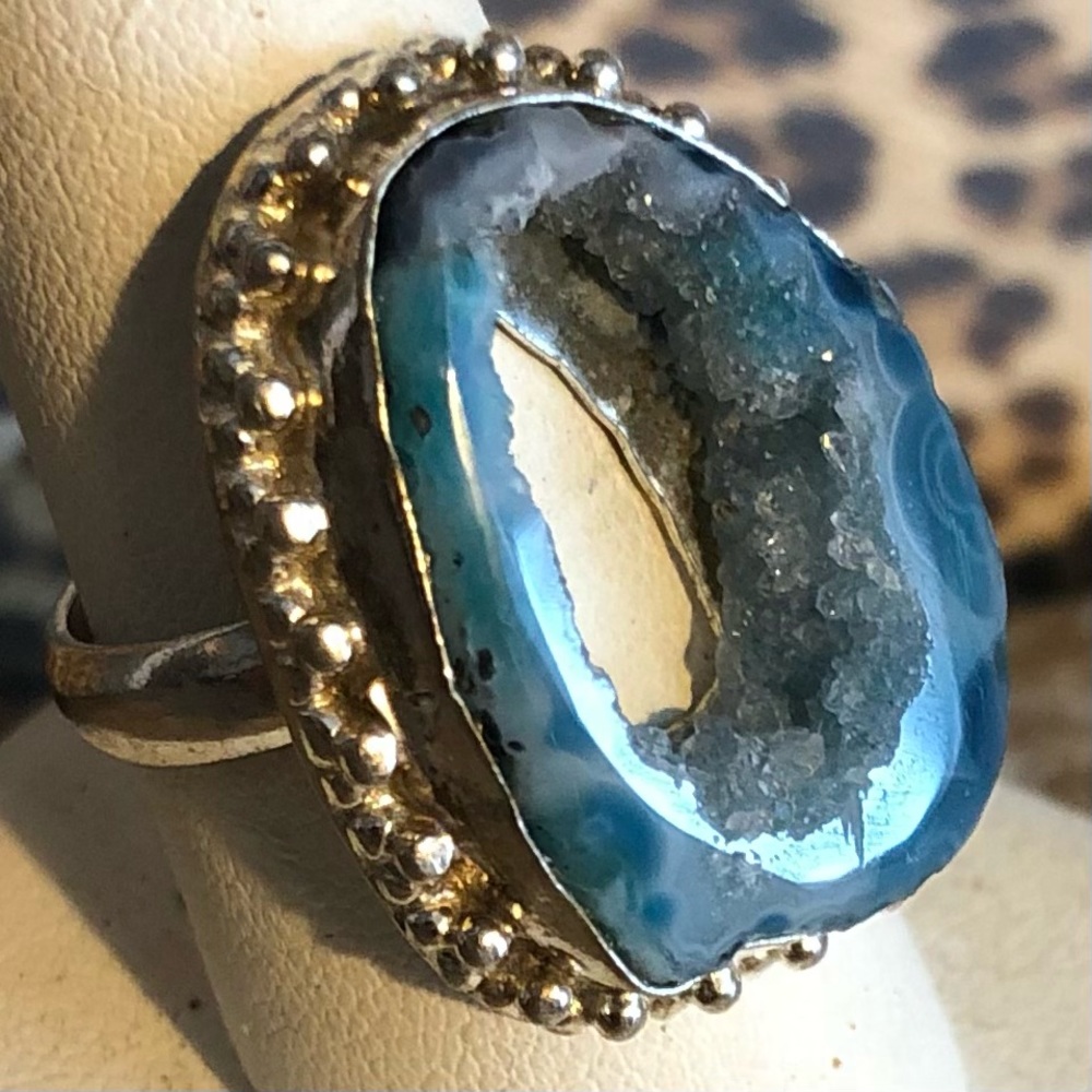 NWT Genuine Blue Geode Ring, set in .925 Sterling Silver- Size 6 Gorgeous!!